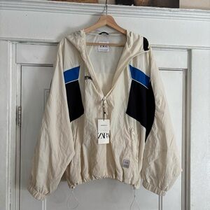 Cream/Blue Color block 90s inspired Windbreaker